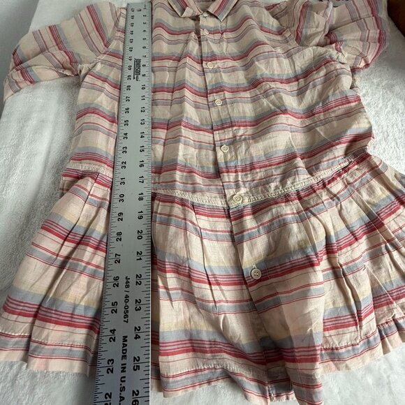 CP Shades Womens XS Striped Button-Up Blouse Cotton/Silk Red/Beige Pleated Hem - Picture 8 of 8